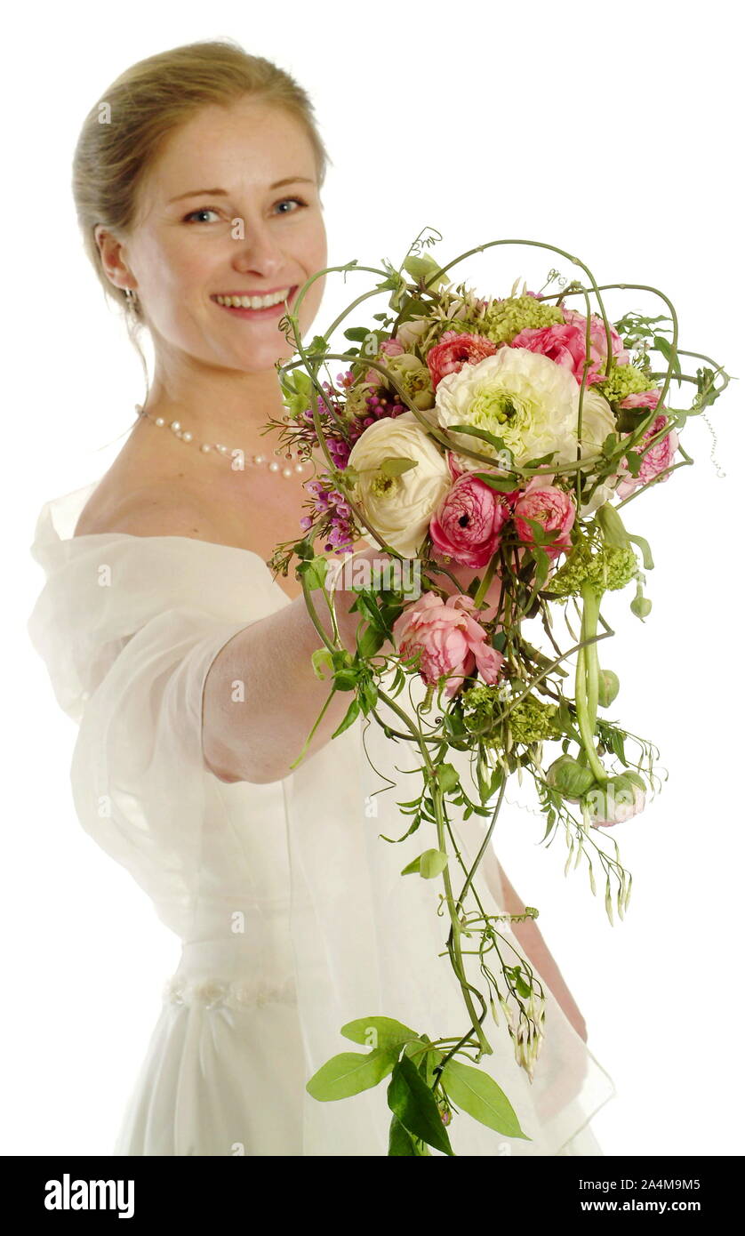 Bride holding Bouquet Banque D'Images
