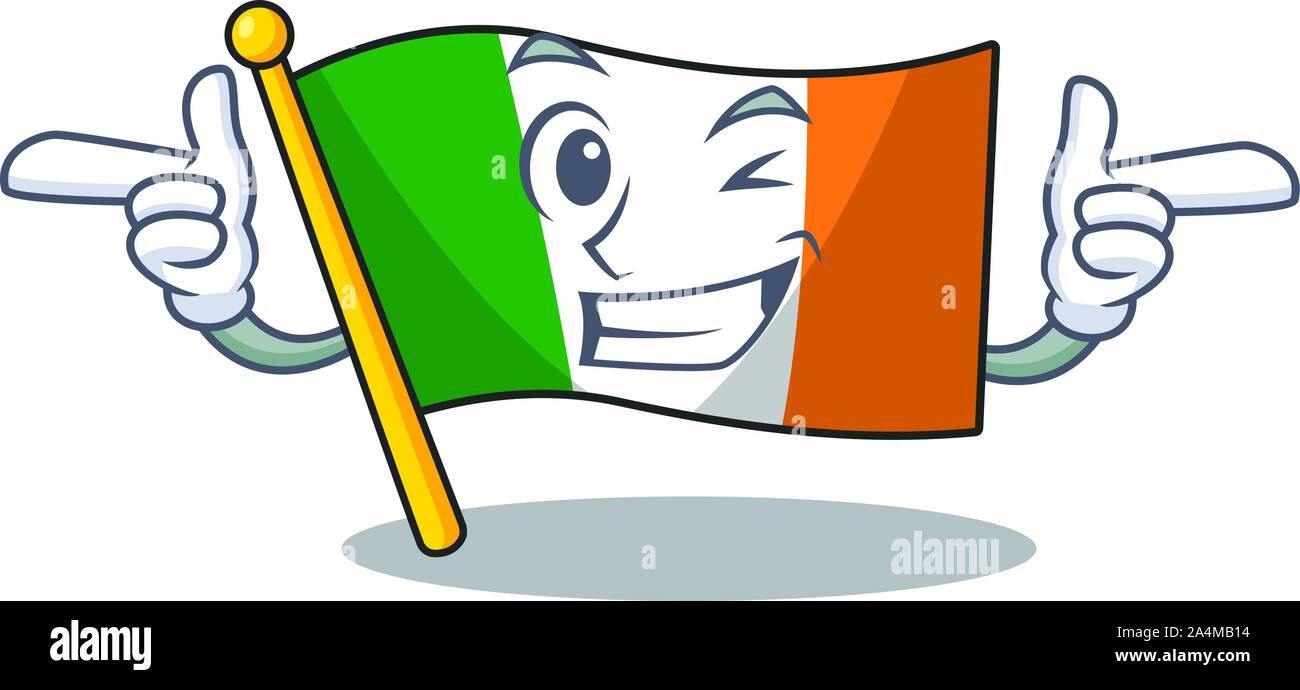 Irlande drapeau hissé au-dessus Wink pôle dessin animé Illustration de Vecteur