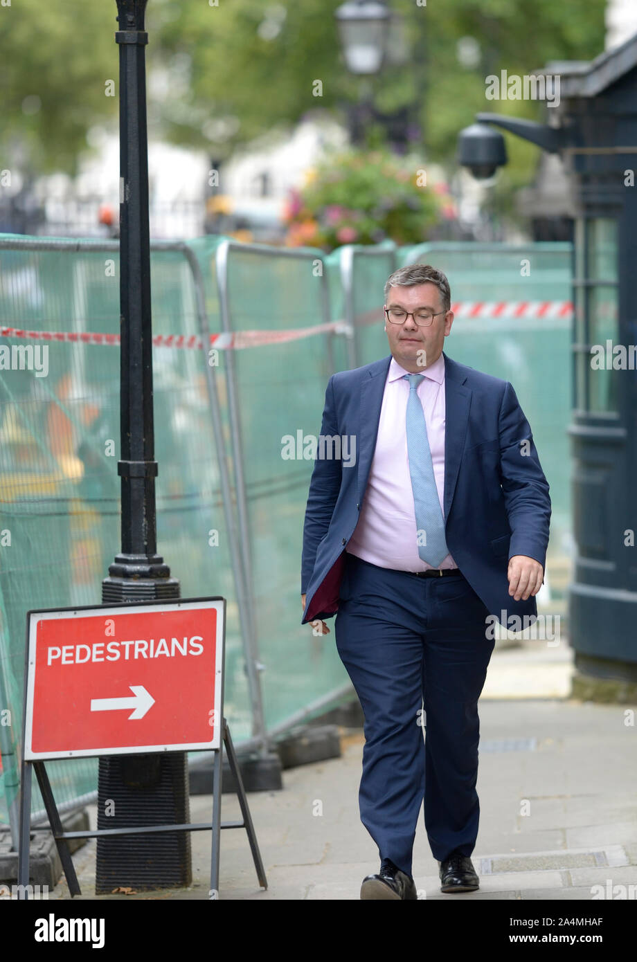 Iain Stewart MP (Con : Milton Keynes) arrive à Downing Street pour un rassemblement au numéro 10, 2 septembre 2019. Banque D'Images