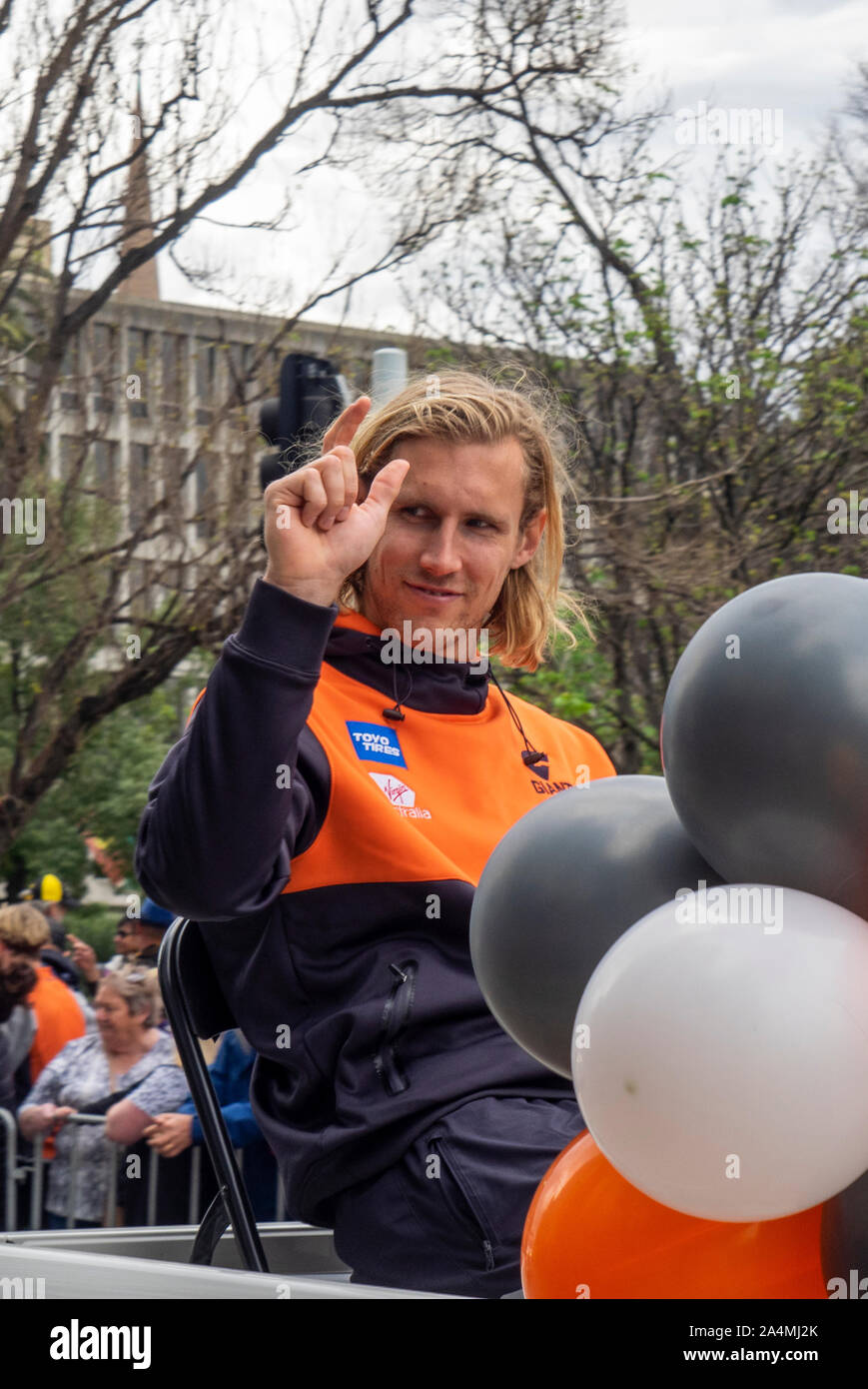 La Ligue de football australien AFL 2019 Grand Parade finale plus de Western Sydney GWS Giants Tigres Richmond Melbourne Victoria en Australie. Banque D'Images