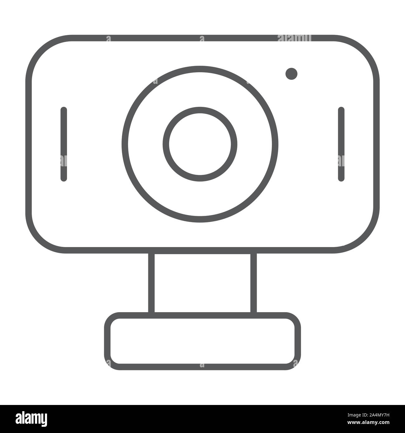L'icône de la ligne mince Webcam, cam et appareil photo, un ordinateur, des signes graphiques vectoriels, un motif linéaire sur un fond blanc. Illustration de Vecteur