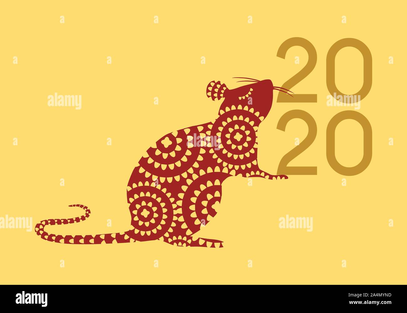 Joyeux Nouvel An chinois 2020 Année du Rat dans l'illustration vectorielle palette de couleurs rouge et or Illustration de Vecteur