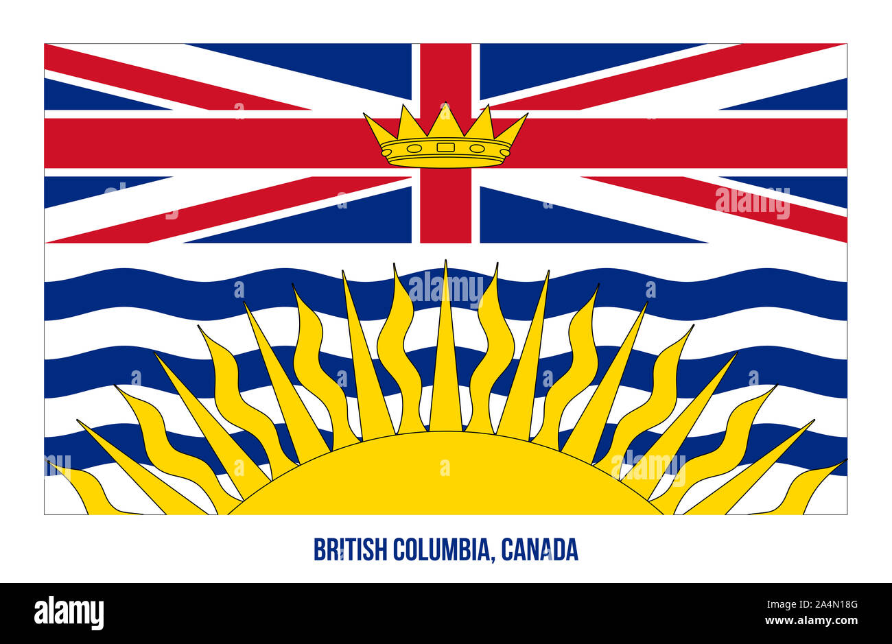 Drapeau de la Colombie-Britannique Vector Illustration sur fond blanc. Drapeau provinces du Canada. Bonne taille, de proportions et de couleurs. Banque D'Images