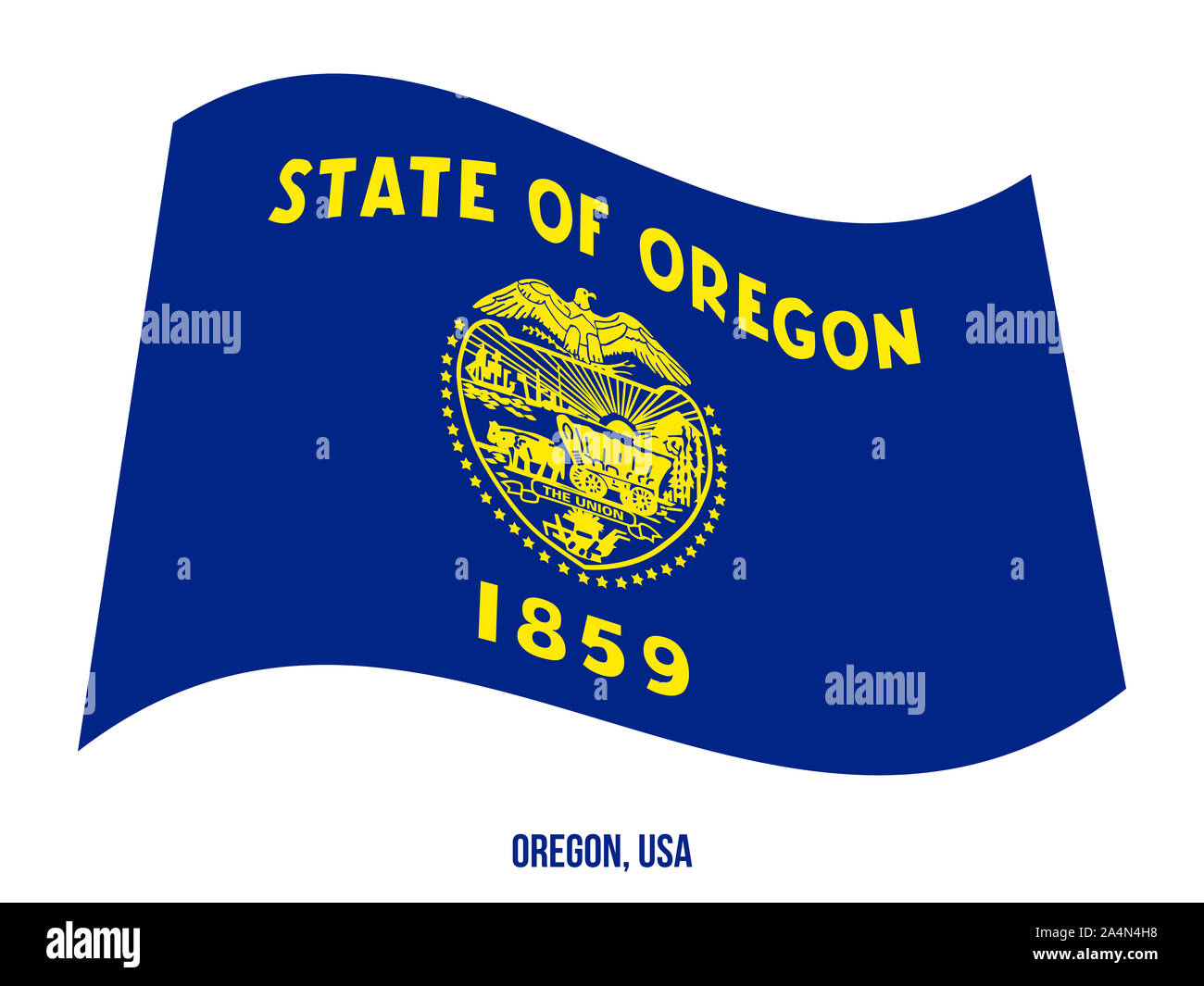 De brandir le drapeau de l'Oregon Vector Illustration sur fond blanc. Drapeau des États-Unis d'Amérique. Banque D'Images