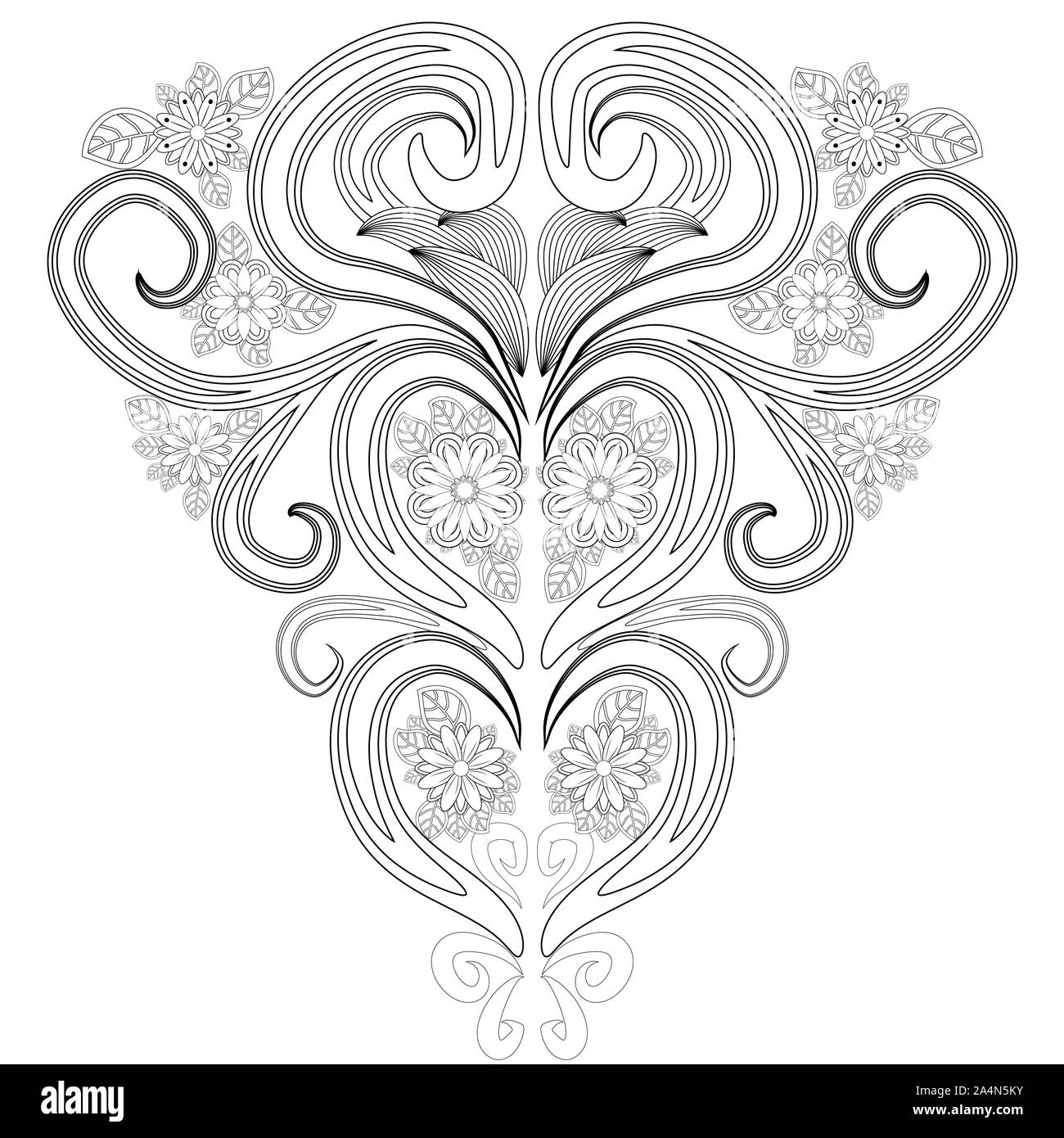 Doodle motif floral en noir et blanc. La page d'un livre à colorier : très intéressant et relaxant pour les enfants et les adultes. Zentangle dessin. Flower Banque D'Images