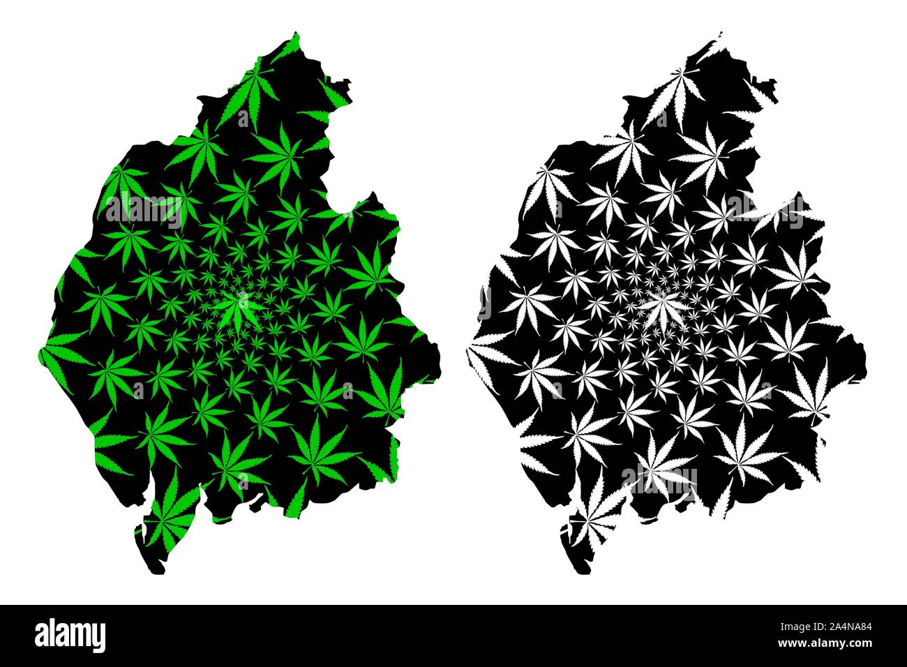 Cumbria (Royaume-Uni, Angleterre, non-metropolitan county, shire county) map est conçu de feuilles de cannabis vert et noir, Cumbrie carte fait de la marijuana Illustration de Vecteur