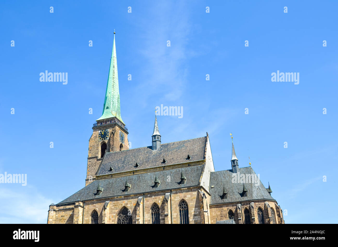 Détail de la cathédrale gothique Saint-Barthélemy à Plzen, République tchèque. La cathédrale historique dans le centre-ville. Également connu sous le nom de la ville de Plzen est célèbre pour sa bière. La Bohême, République tchèque. Banque D'Images