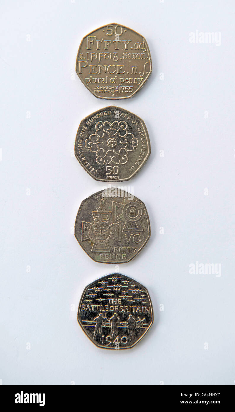UK cinquante pence coins. Banque D'Images