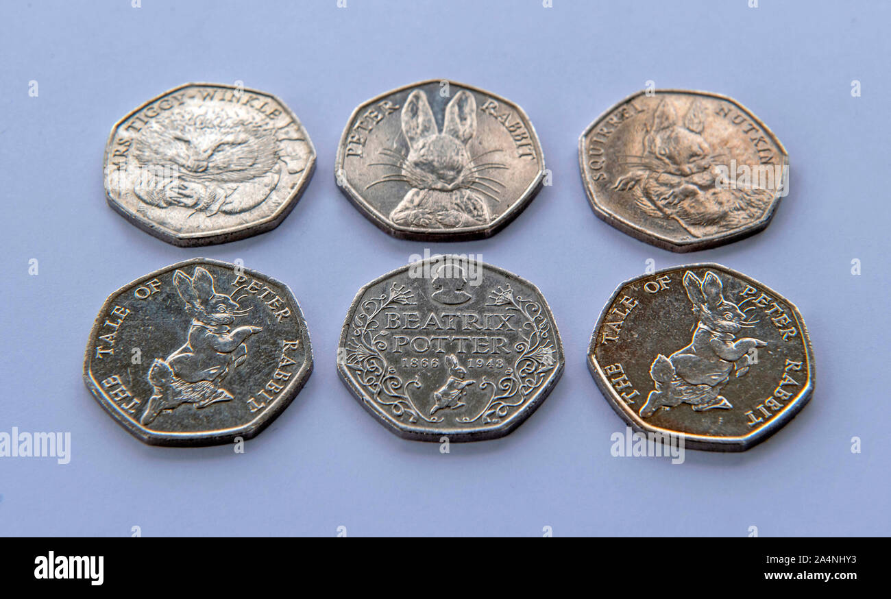 UK cinquante pence coins. Banque D'Images