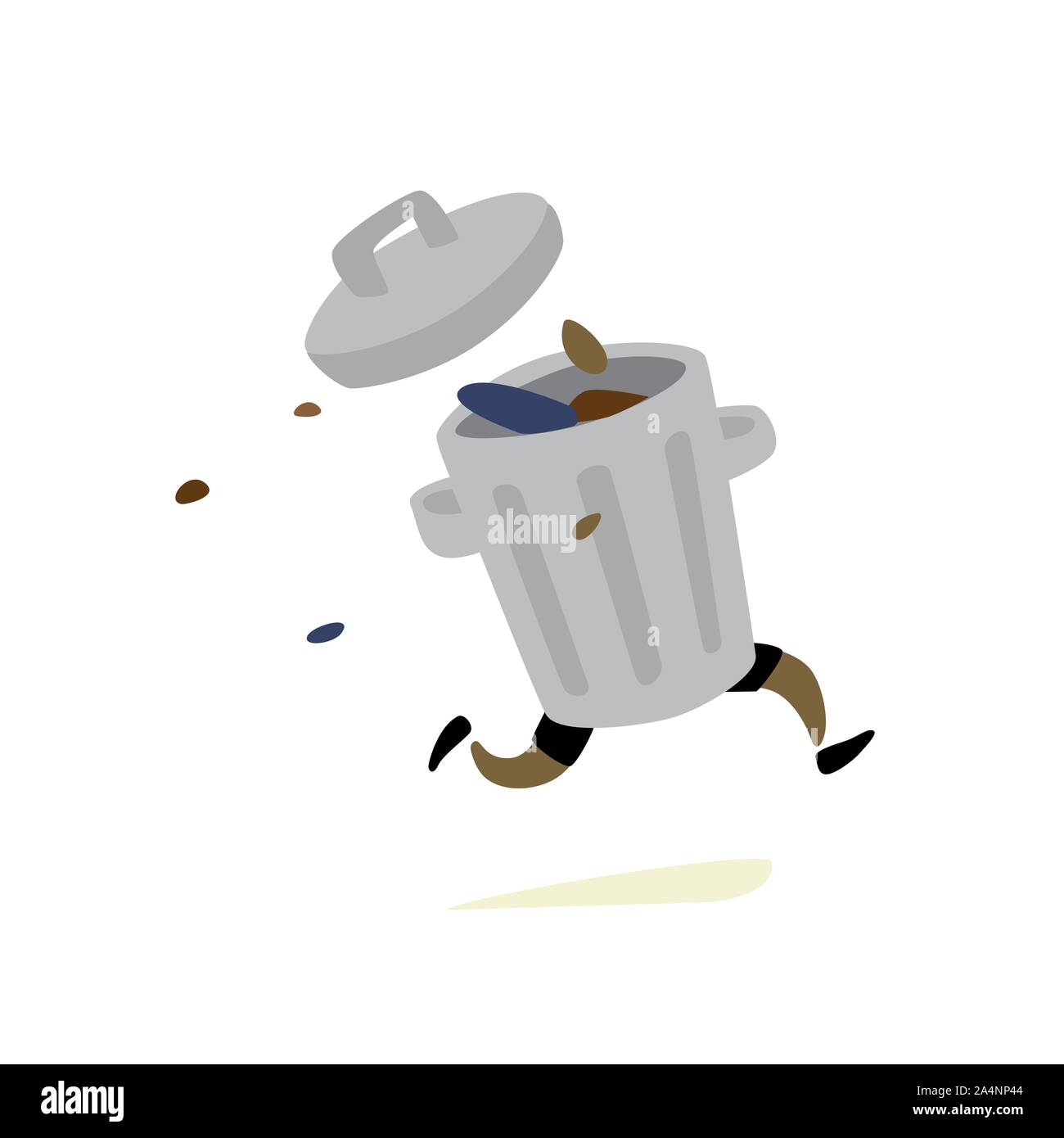 Illustration d'une poubelle. Vecteur. La corbeille s'exécute à la rescousse. Autocollants pour caractère et les déchets de nettoyage. Illustration de Vecteur