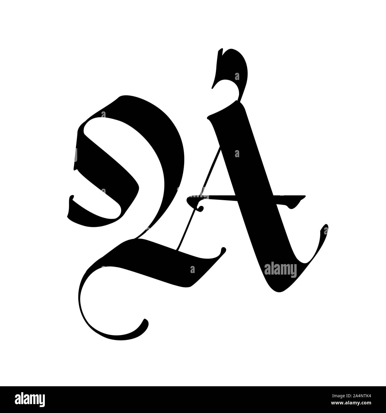 Lettre A, dans le style gothique. Vecteur. L'alphabet. Le symbole est isolé sur un fond blanc. De la calligraphie et de lettrage. Lettre en latin médiéval. Logo Illustration de Vecteur