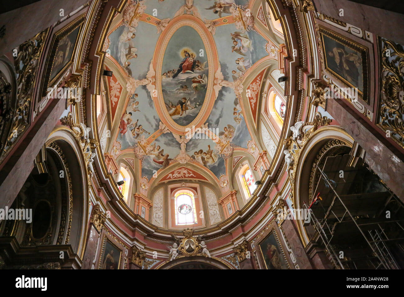 Une vue générale de l'œuvre d'art dans l'église de l'Annonciation de Notre Dame dans la ville de Mdina, sur l'île de Malte Banque D'Images