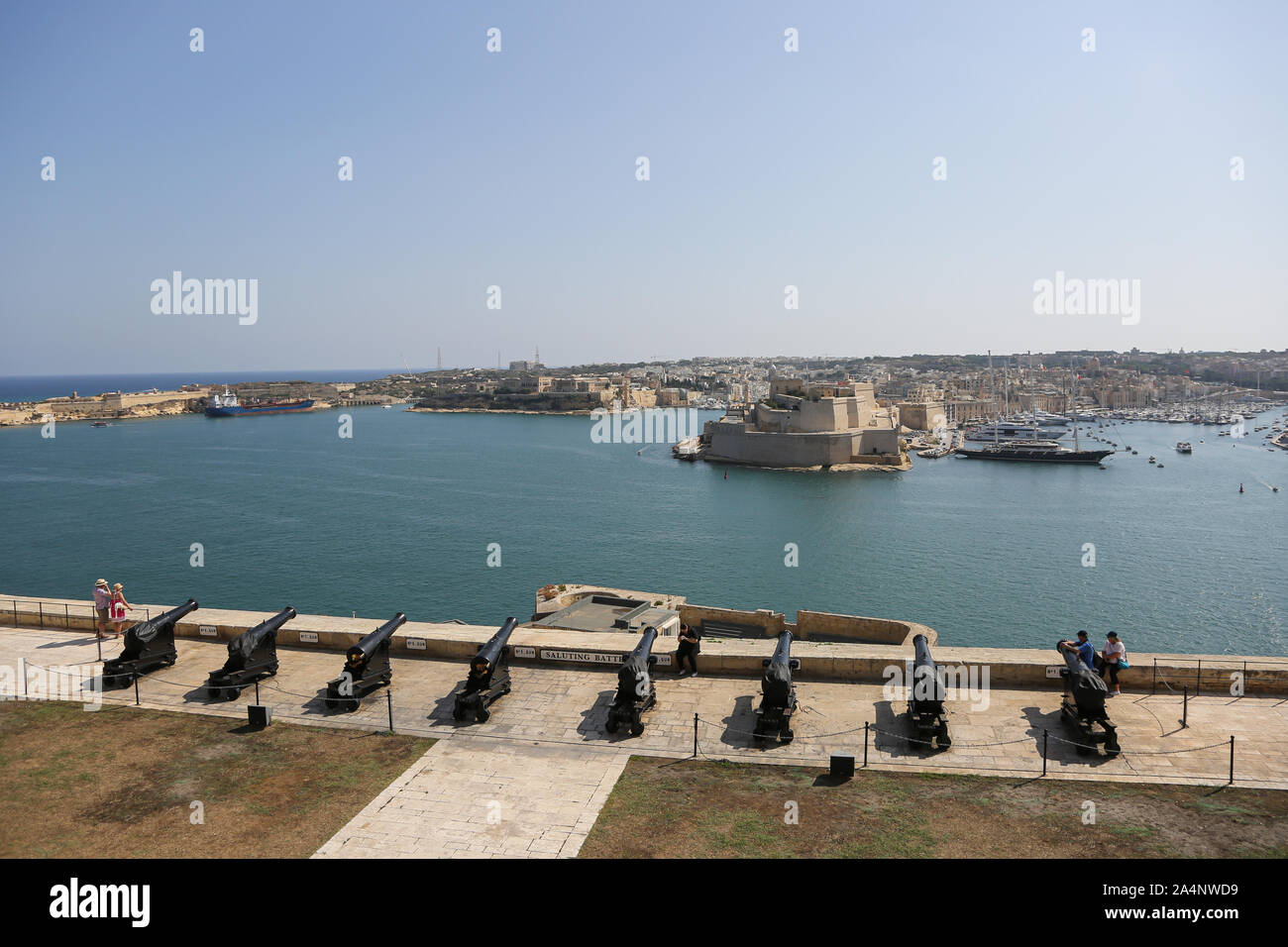 Une vue générale des trois villes de la batterie sur La Valette, sur l'île de Malte Banque D'Images