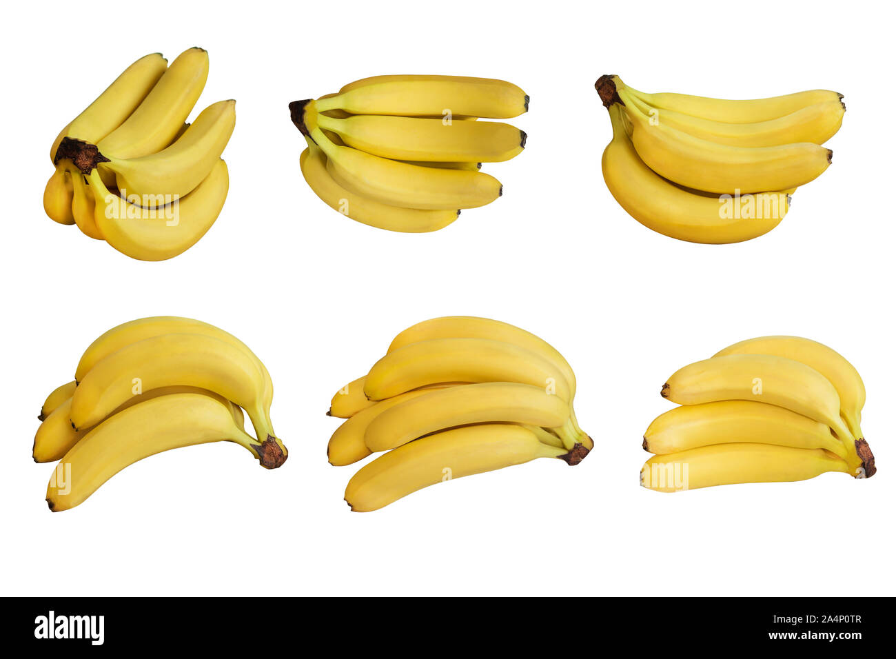 Ensemble de grappes de bananes isolé sur fond blanc. Vitaminic sucré des fruits sains. Banque D'Images