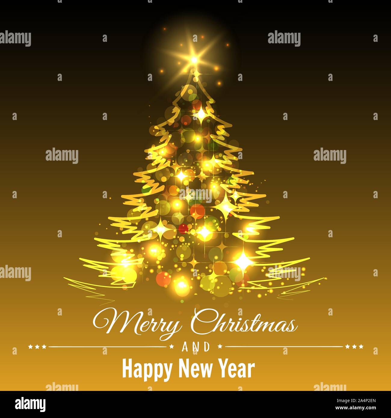 Arrière-plan de fête avec arbre de Noël dans la maison de l'éclairage. Joyeux Noël et Bonne Année carte de voeux spécifiée. Vector illustration. Illustration de Vecteur