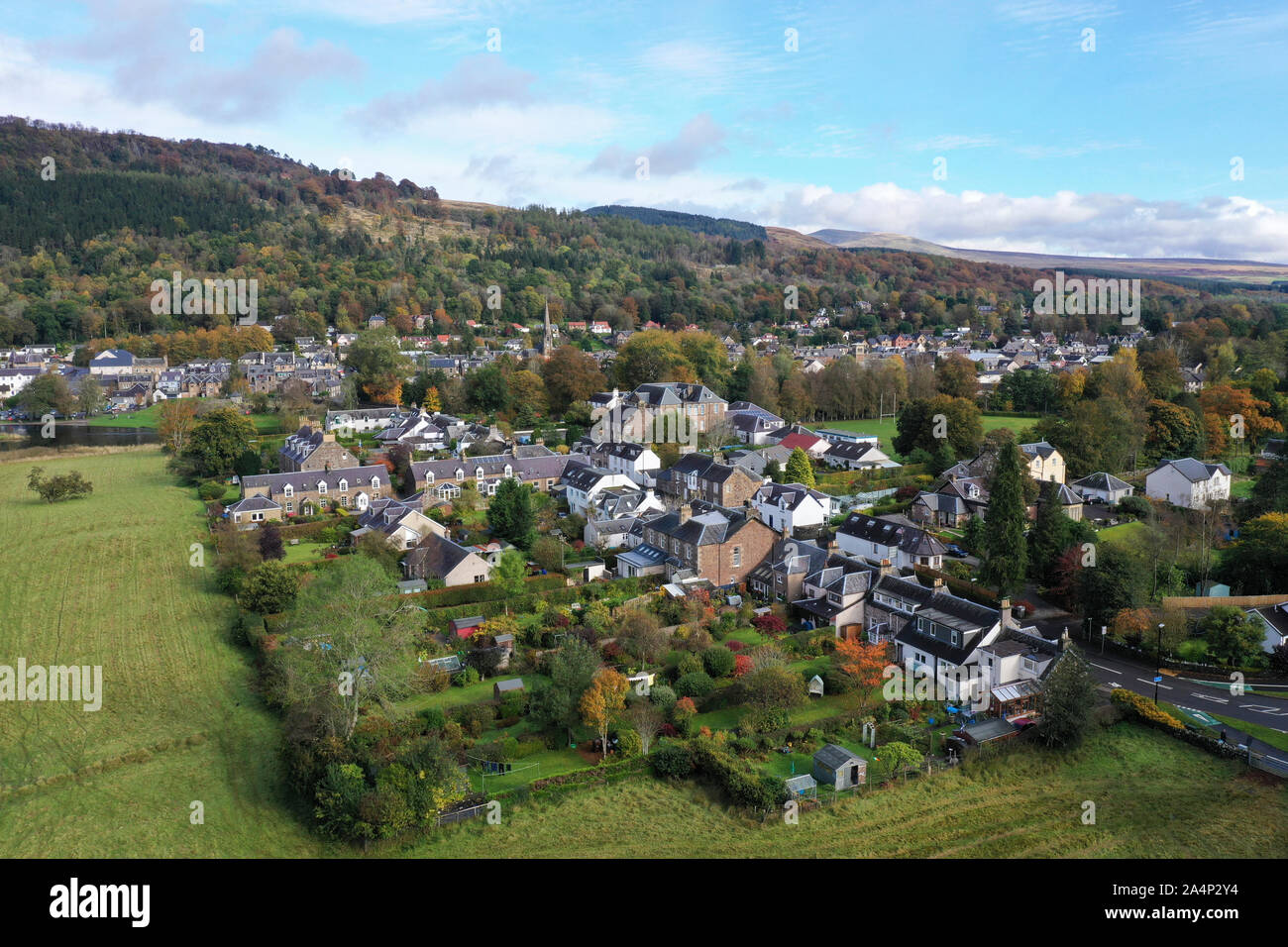 Drone aérien vue de Callander Ecosse Banque D'Images