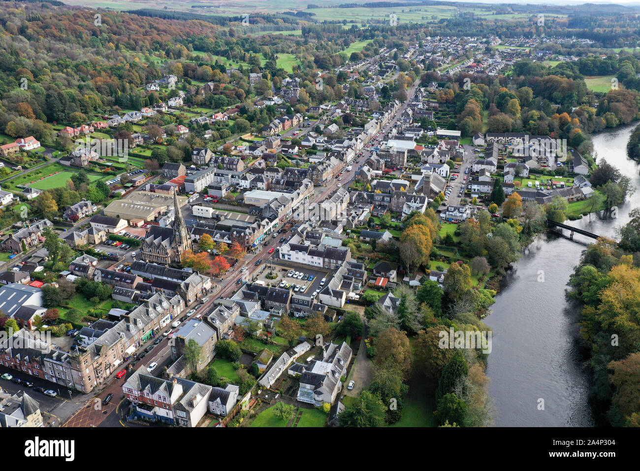 Drone aérien vue de Callander Ecosse Banque D'Images