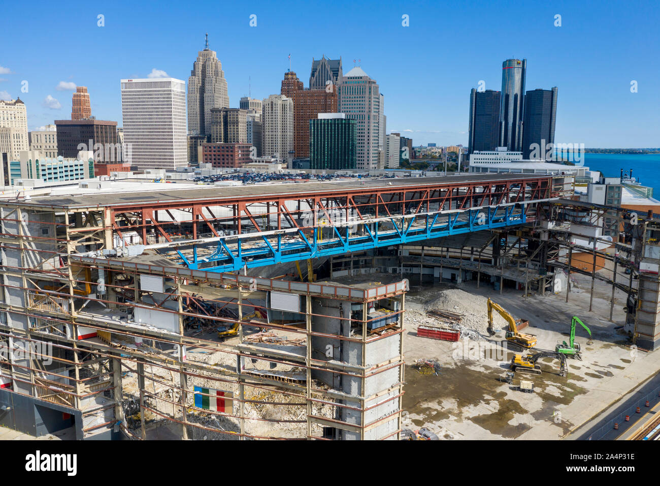 Detroit, Michigan - Démolition de la Joe Louis Arena, ancienne demeure de l'équipe Red Wings de Détroit dans la Ligue nationale de hockey de 1979 à 2017. L Banque D'Images