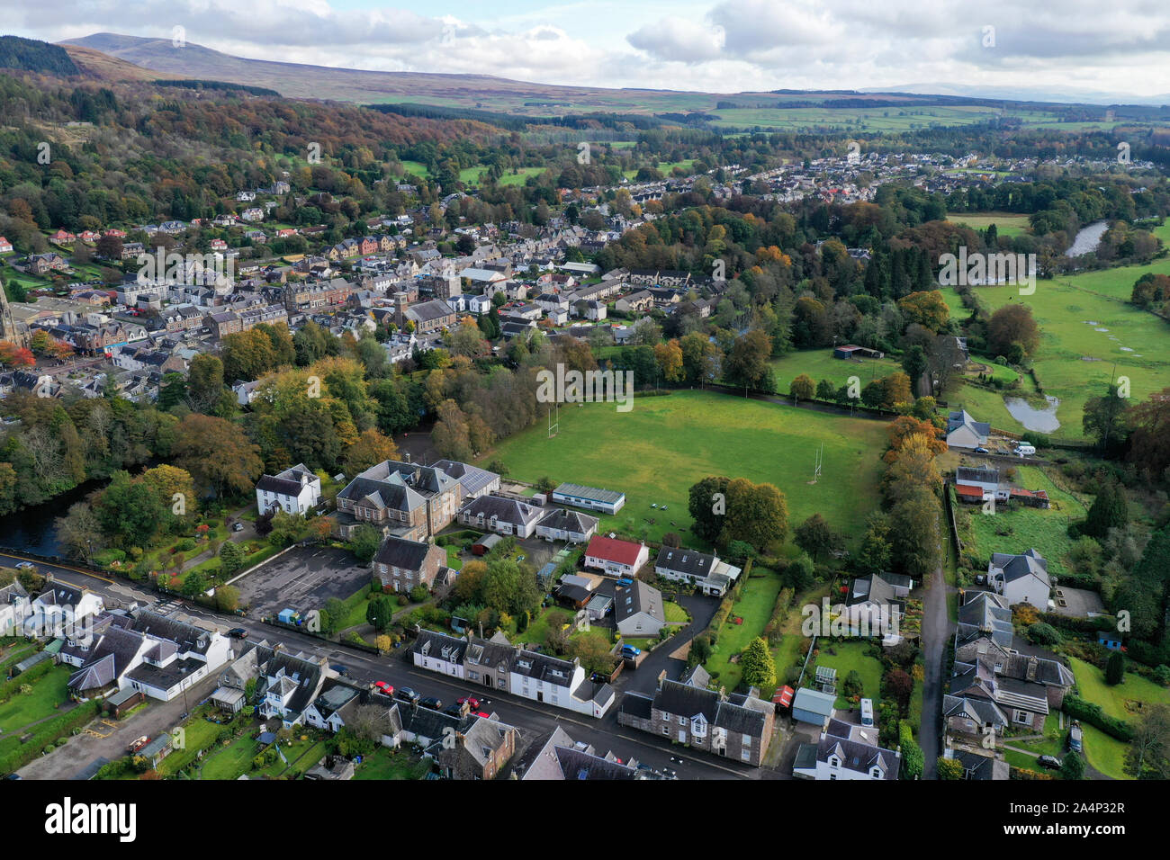 Drone aérien vue de Callander Ecosse Banque D'Images