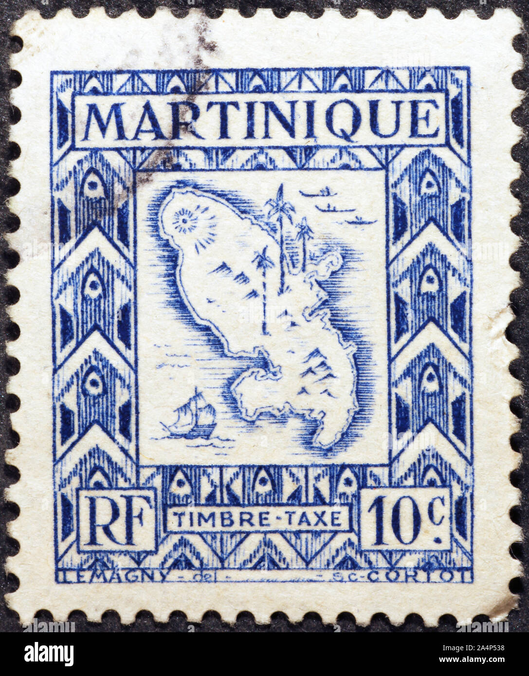 Ancienne carte de la Martinique sur timbre-poste Banque D'Images