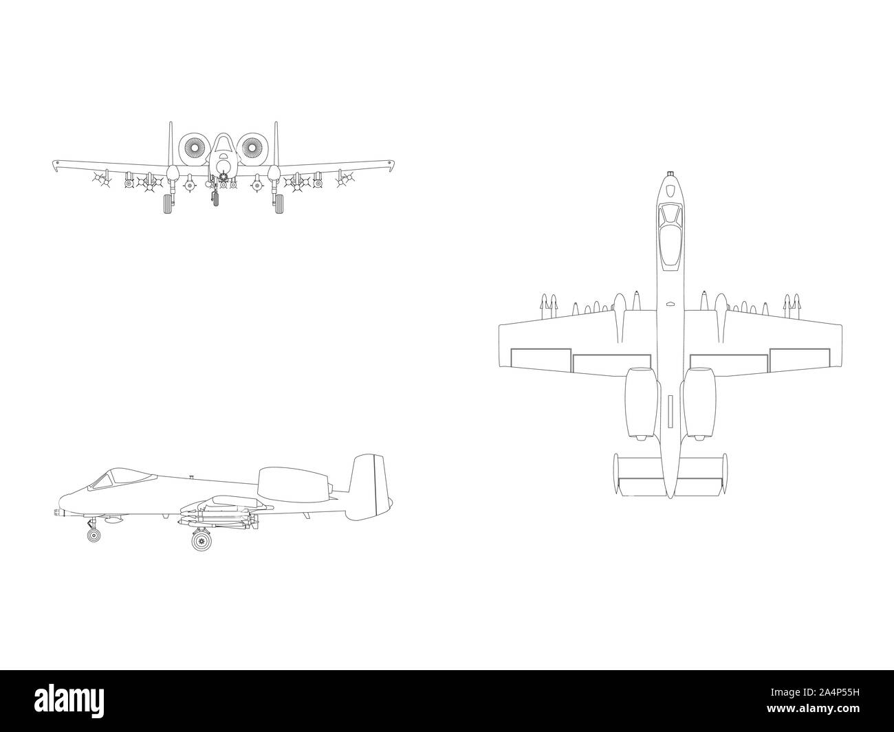 Ligne vectorielle illustration d'un avion de combat fighter isolated on white Illustration de Vecteur