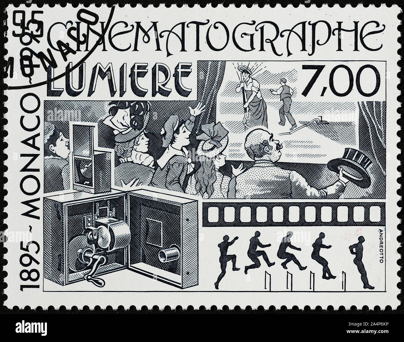 Cinématographe des frères Lumière sur timbre-poste Banque D'Images