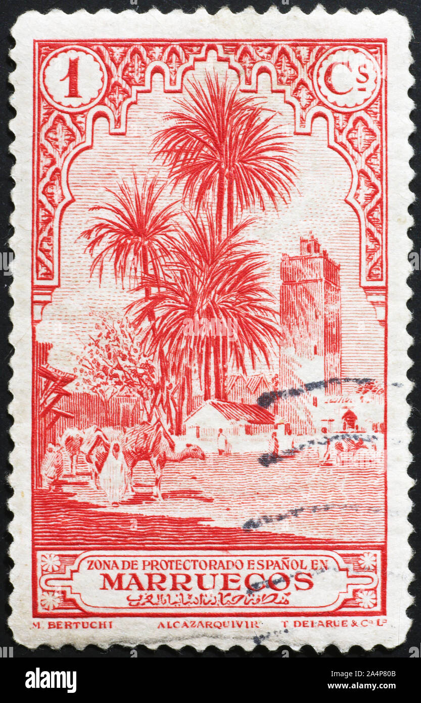 Le vieux Nice timbre du Maroc espagnol Banque D'Images
