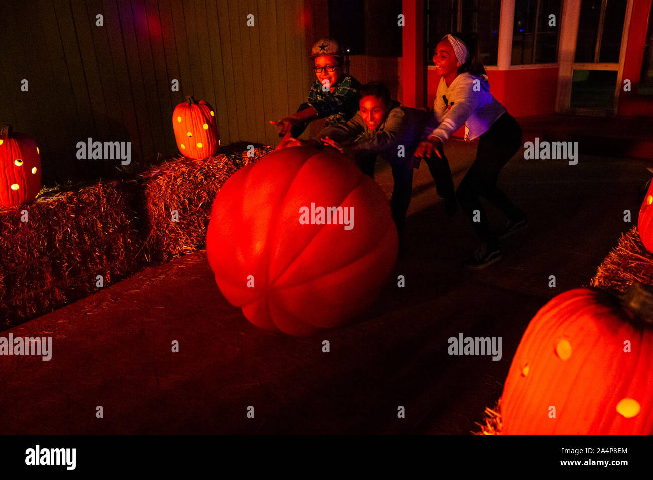 Los Angeles, USA. 14Th Oct, 2019. Les enfants ont plaisir à 'Pumpkin Night' à Los Angeles, États-Unis, le 14 octobre, 2019. Credit : Qian Weizhong/Xinhua/Alamy Live News Banque D'Images