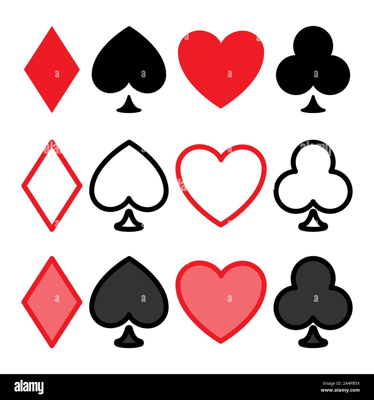 Icon Set de poker. Coeur, chat, club et diamant. Carte à jouer même les icônes dans un style minimaliste moderne moyenne géométrique. Série des symboles des cartes vectorielles. Illustration de Vecteur