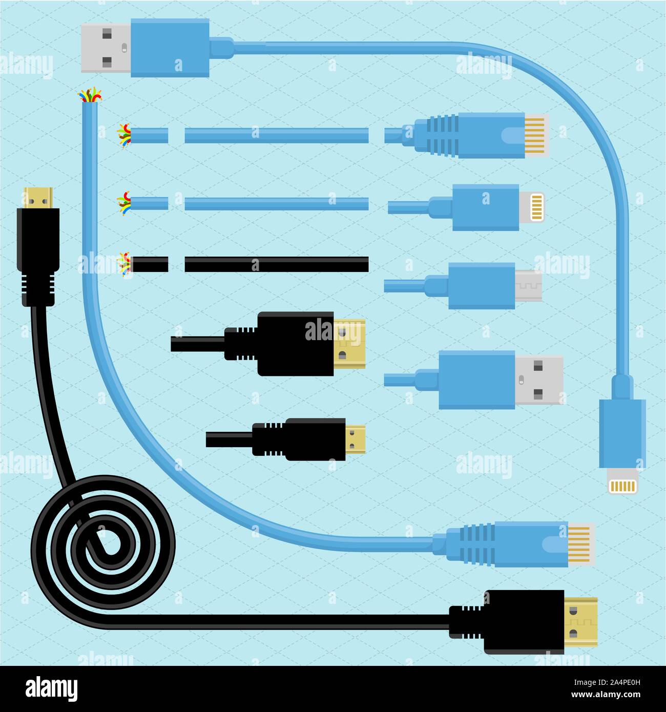 Câbles et connecteurs. Illustration de Vecteur