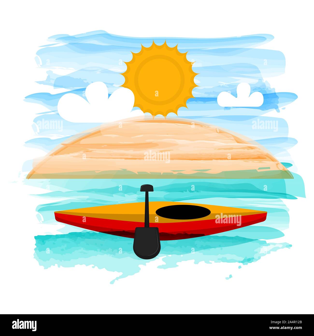 Bateau Kayak avec une pagaie sur une plage d'été - Vector Illustration de Vecteur