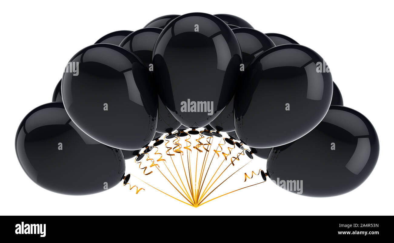 Black Balloon bouquet partie anniversaire décoration. Célébrer l'élément de conception de carte de vœux de l'événement. 3d illustration Banque D'Images