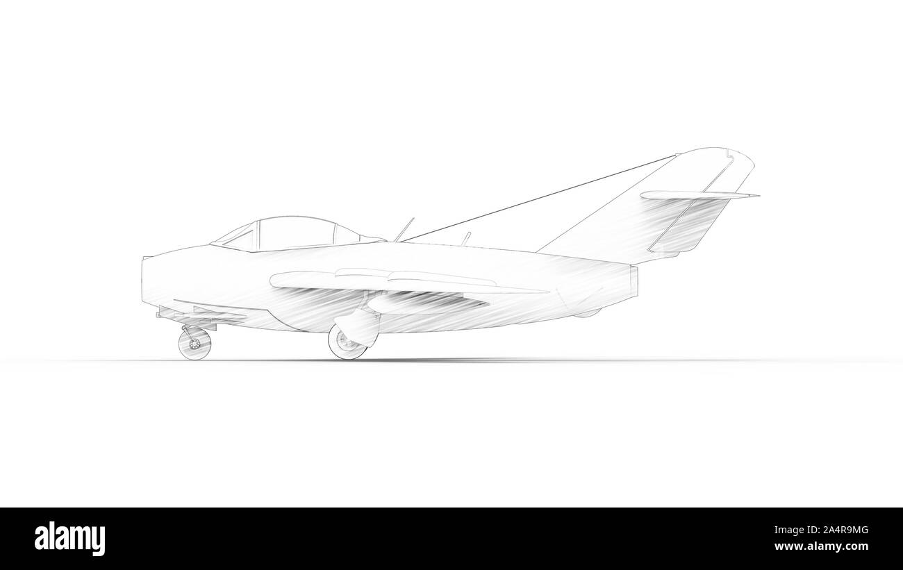Illustration croquis d'un avion de chasse historique dans l'arrière-plan blanc studio Banque D'Images