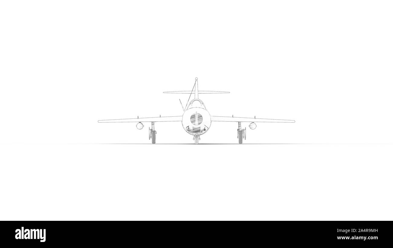 Illustration croquis d'un avion de chasse historique dans l'arrière-plan blanc studio Banque D'Images