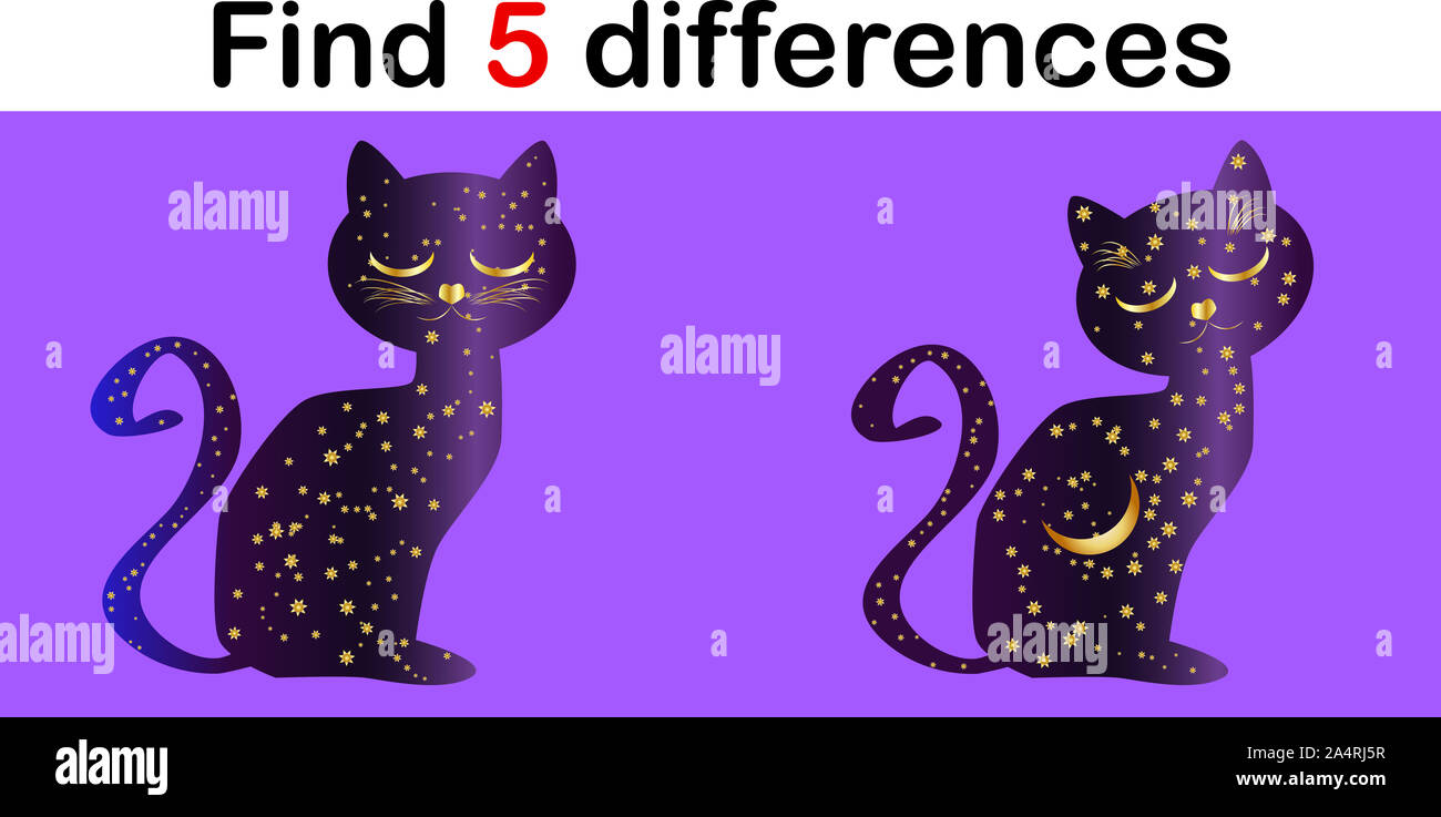 Trouver des différences, l'éducation jeu pour les enfants, nuit Cat Banque D'Images