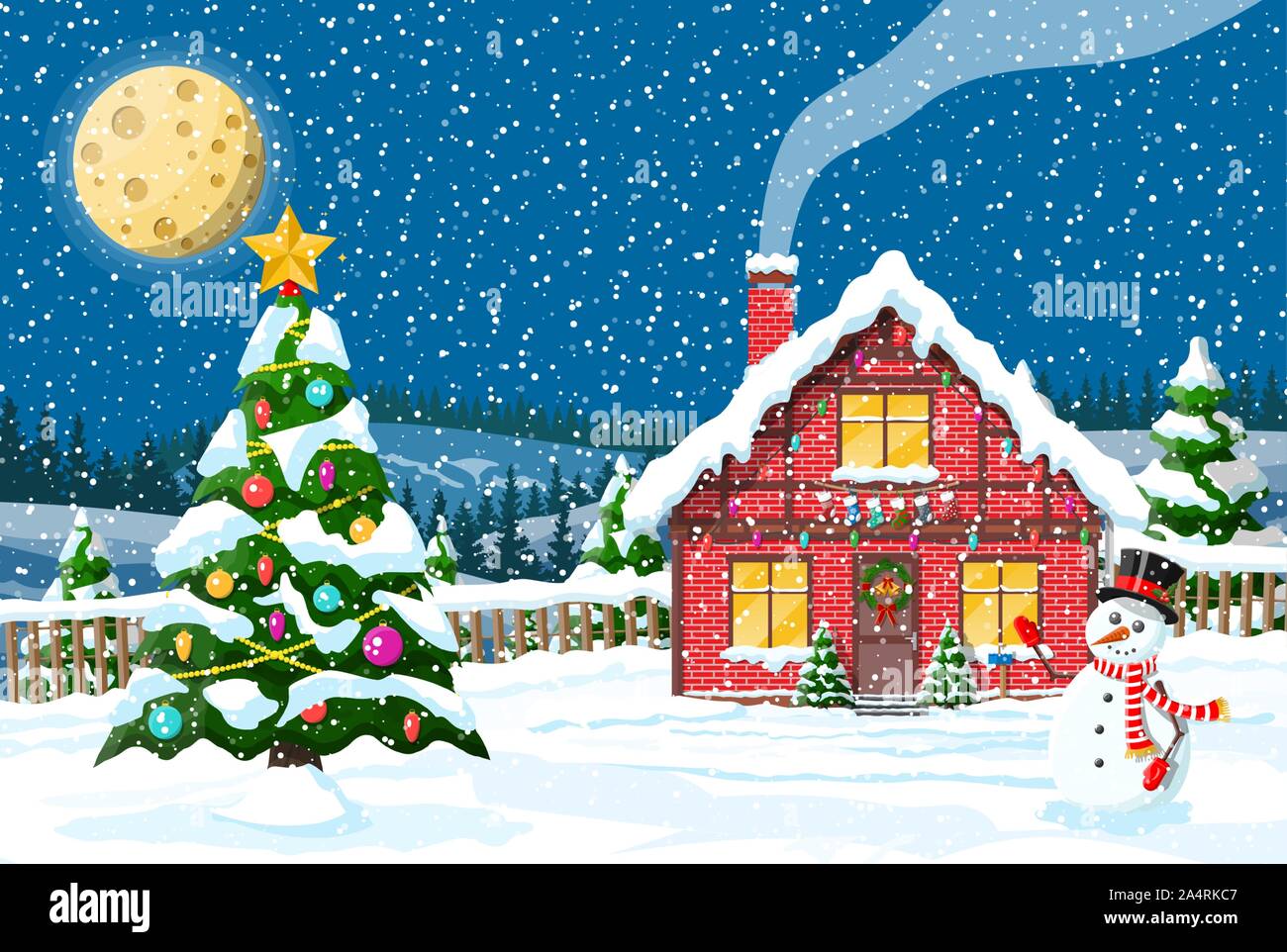 Ornement Maison De Village Hiver Acrylique - Motif Arbre De Noël, Décoration Suspendue Pour Sapin, Porte, Fenêtre - 6