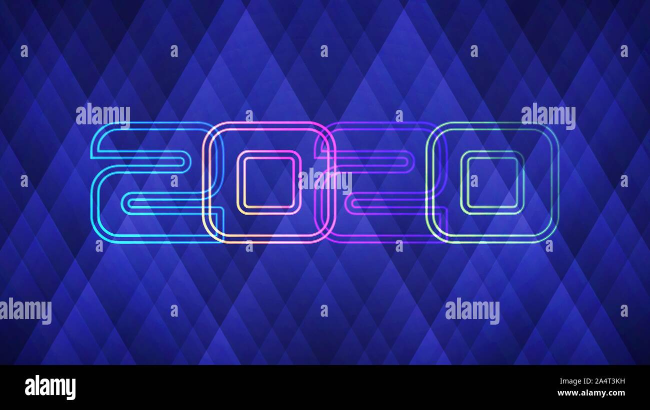 Bonne Année 2020 fond clair. Vector illustration of abstract glowing neon nombres en couleur sur fond bleu pour votre conception Illustration de Vecteur