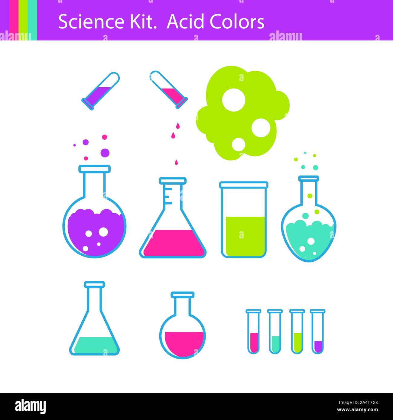 La science kit avec couleurs acide - Flacon, verre, drop Illustration de Vecteur