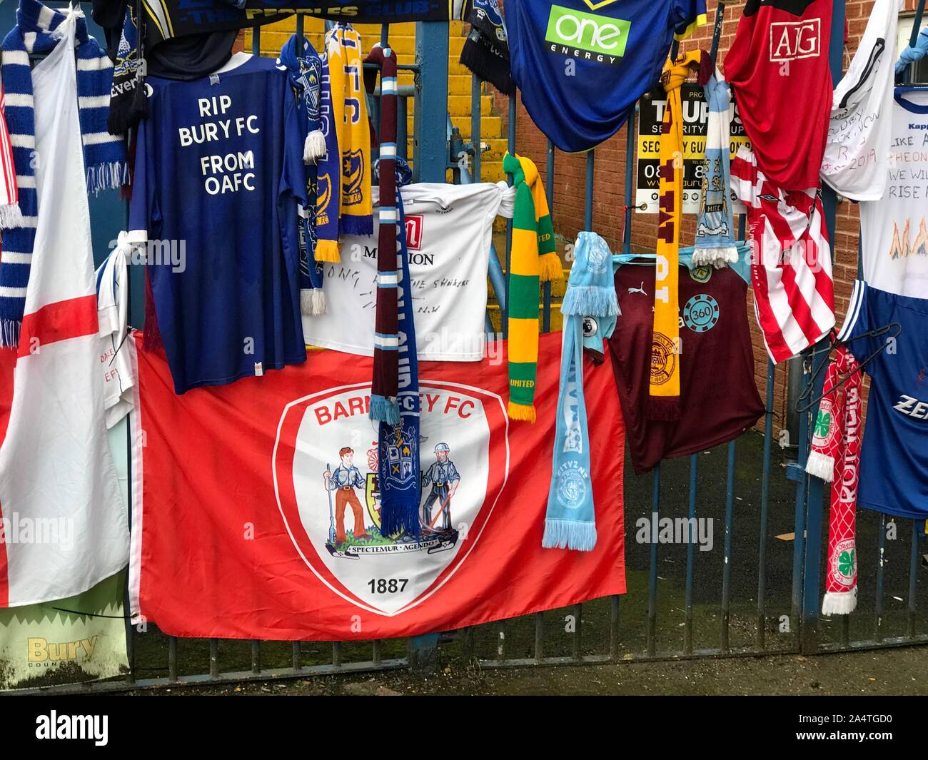 Bury, Lancashire, Royaume-Uni. 15 octobre 2019, Bury Football Club, Domaine La Lane, Bury, Lancashire, Royaume-Uni. Bury Football Club font face à la décision de la Haute Cour de Londres. Credit : crédit : matt Pennington / PennPix/Alamy Live News Banque D'Images