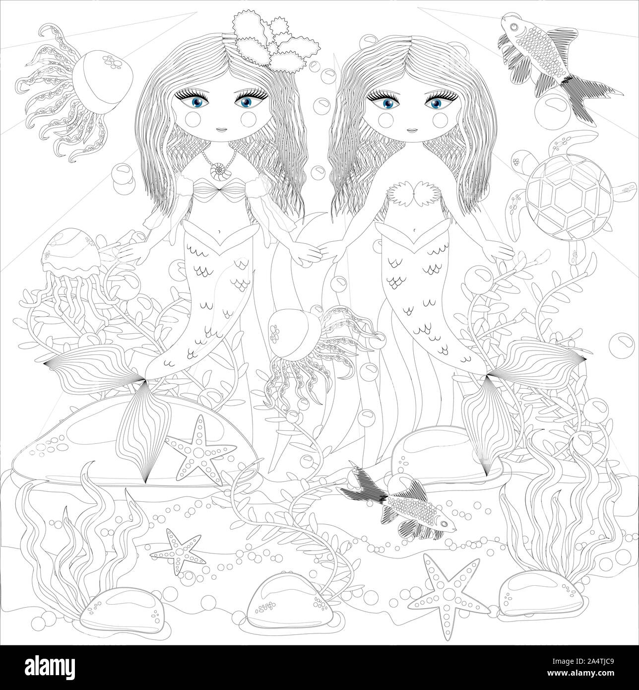 Livre de coloriage pour les enfants : petite sirène et sea world. Banque D'Images