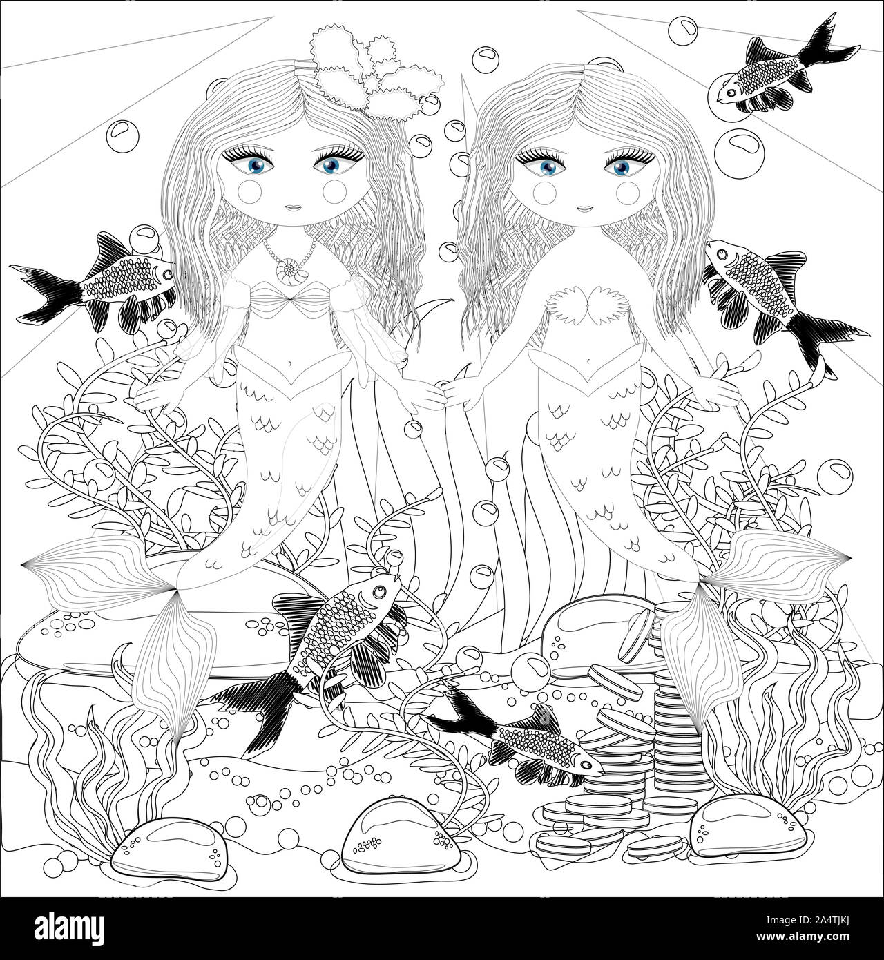 Livre de coloriage pour les enfants : petite sirène et sea world. Banque D'Images