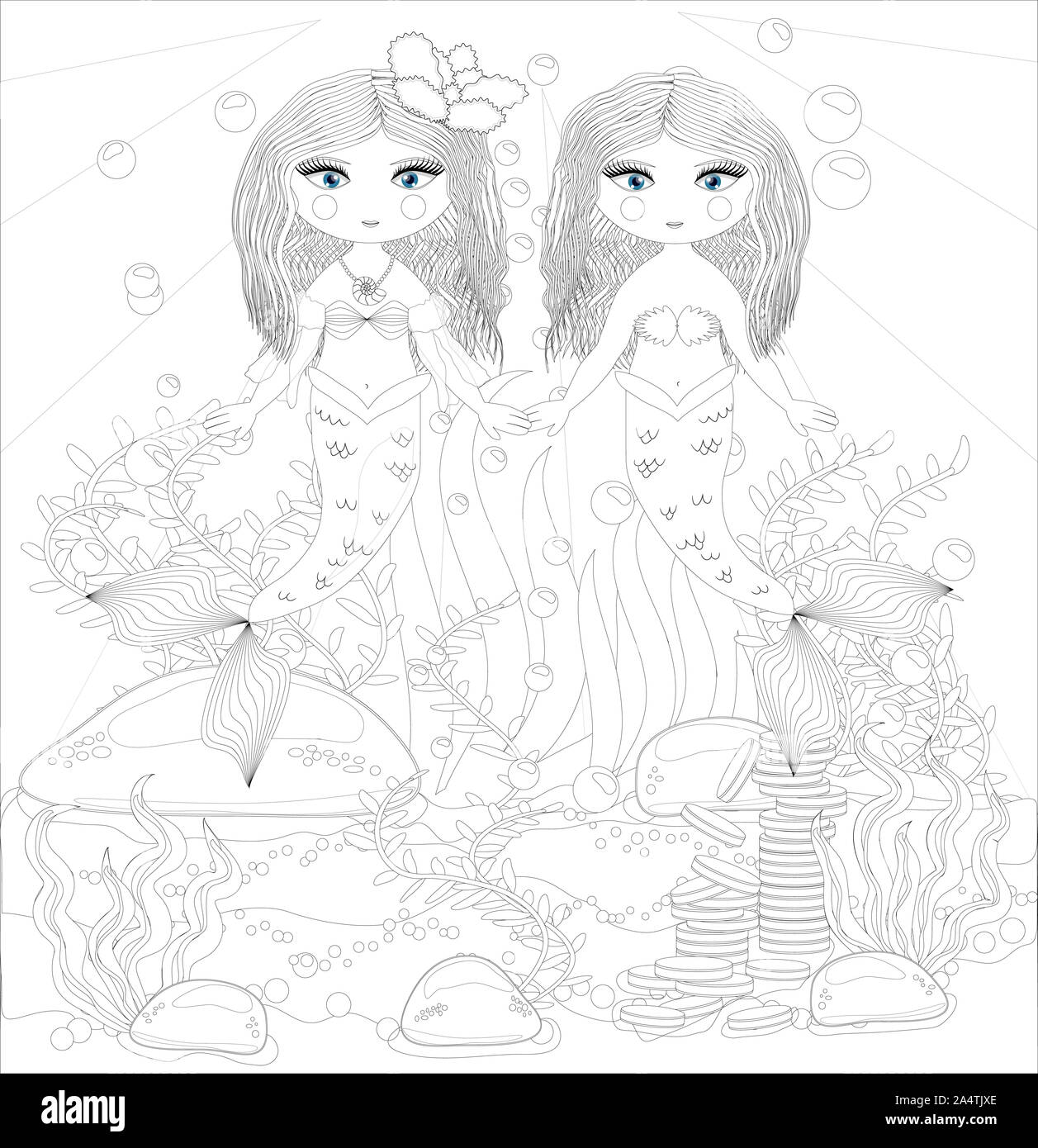 Livre de coloriage pour les enfants : petite sirène et sea world. Banque D'Images