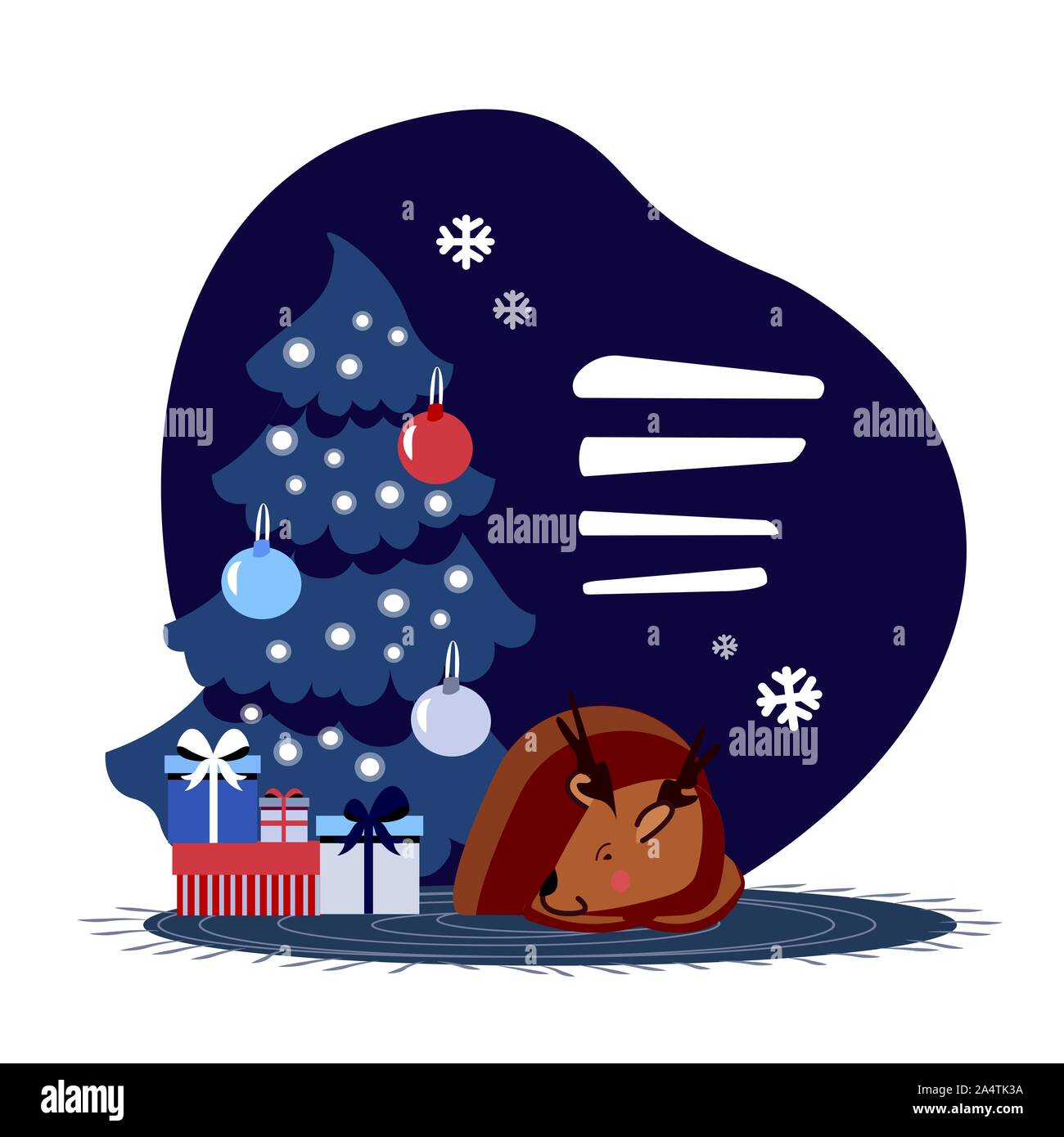 Fairy magic fabuleux deer reposant à la fourrure de scintillement Nouvel An des arbres en face de présente et cadeaux Illustration de Vecteur