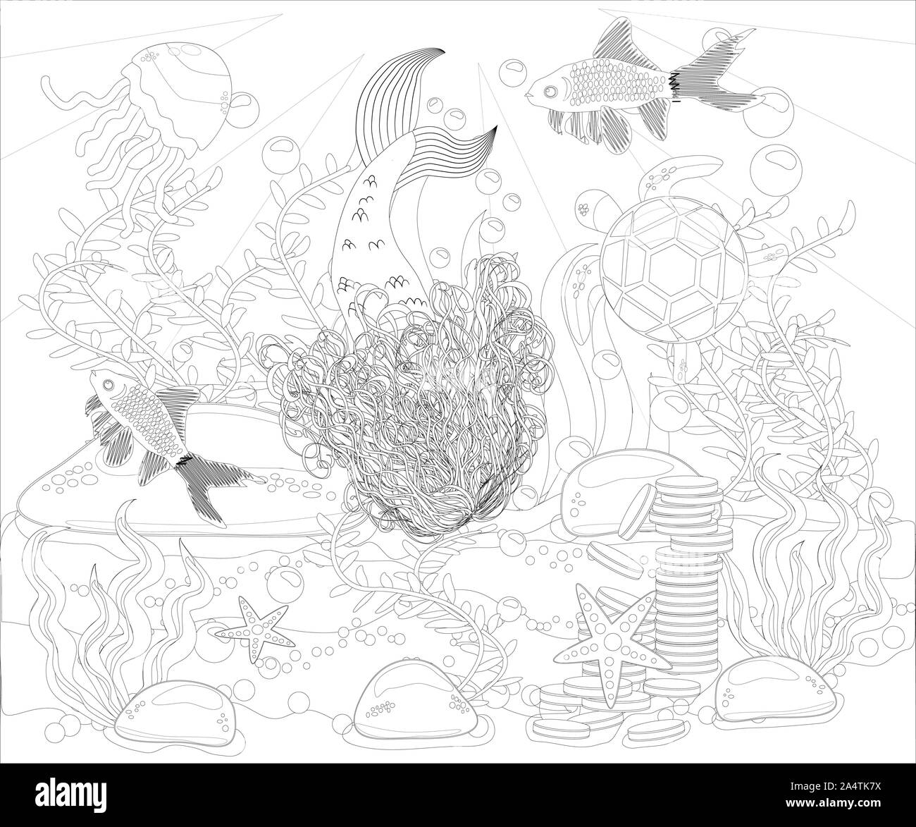 Livre de coloriage pour les enfants : petite sirène et sea world. Banque D'Images