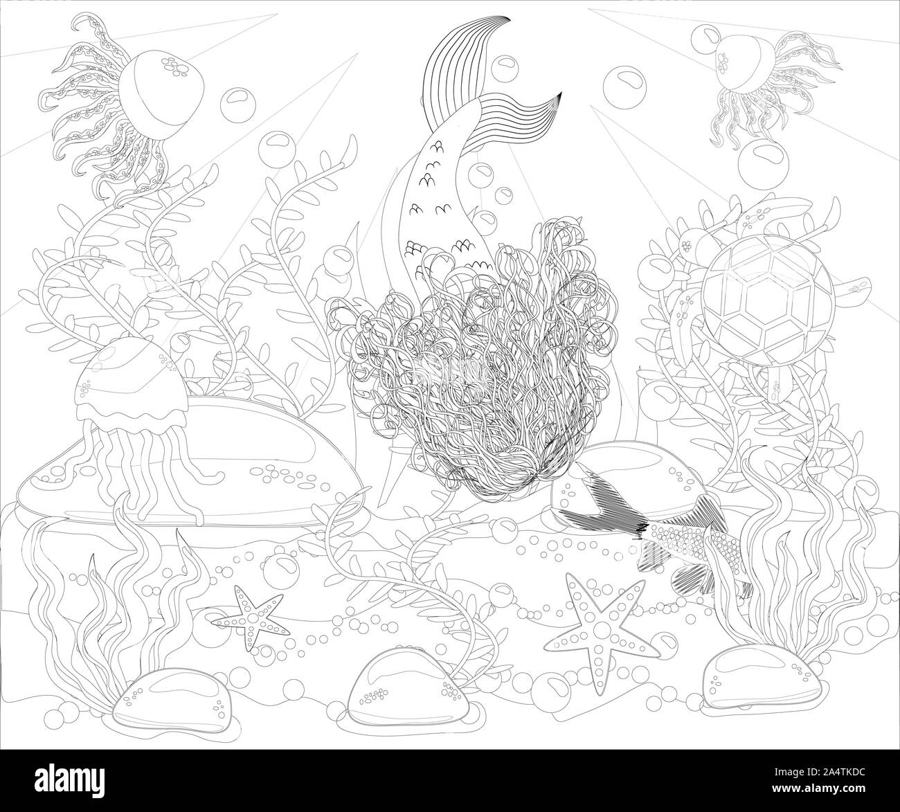 Livre de coloriage pour les enfants : petite sirène et sea world. Banque D'Images