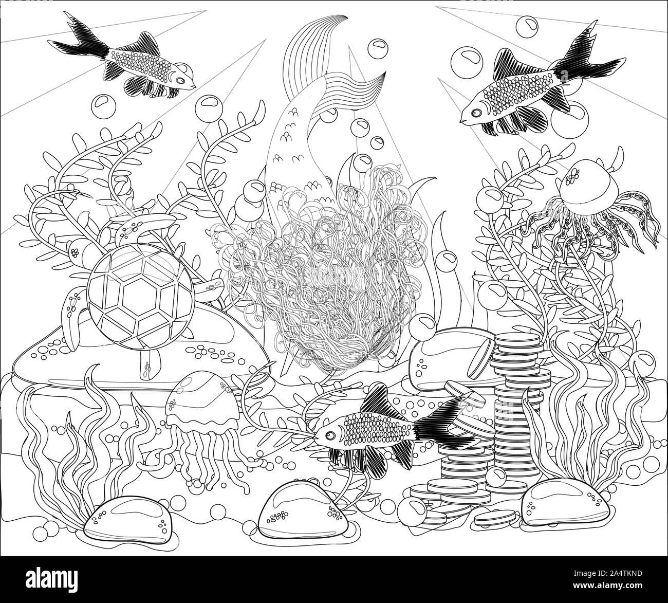 Livre de coloriage pour les enfants : petite sirène et sea world. Banque D'Images