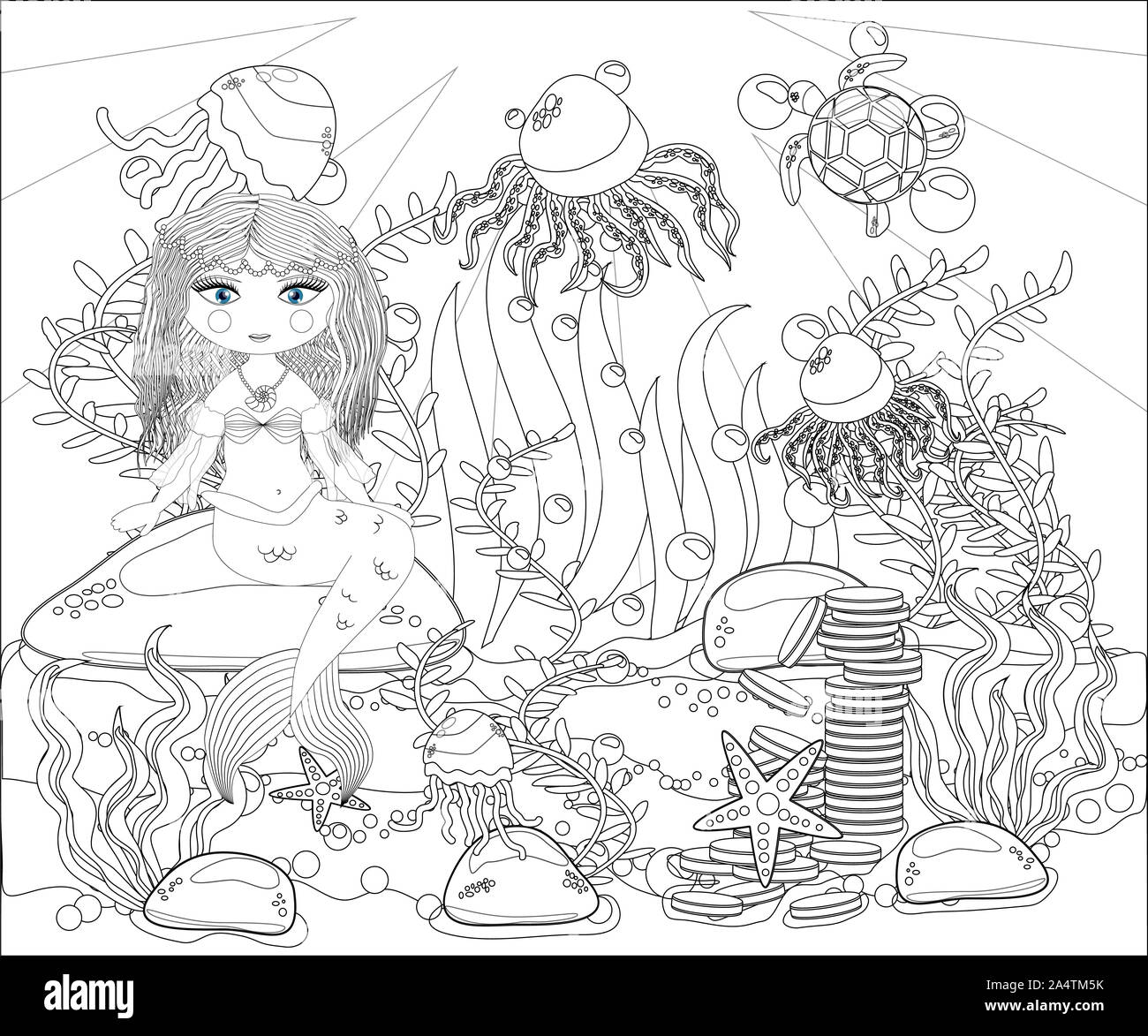 Livre de coloriage pour les enfants : petite sirène et sea world. Banque D'Images