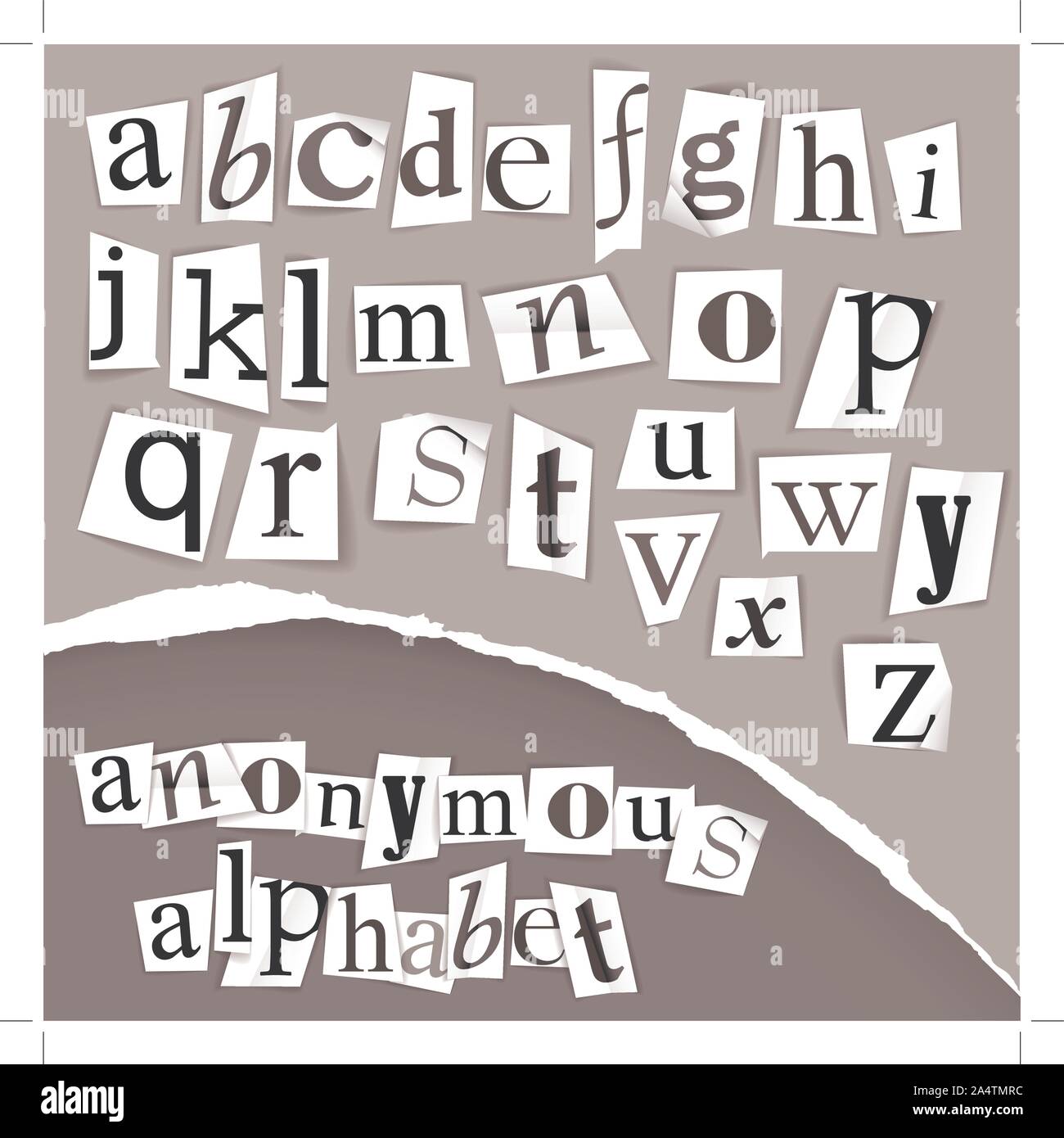 Alphabet anonyme fabriqué à partir de journaux - noir et blanc lettres détaillées Illustration de Vecteur