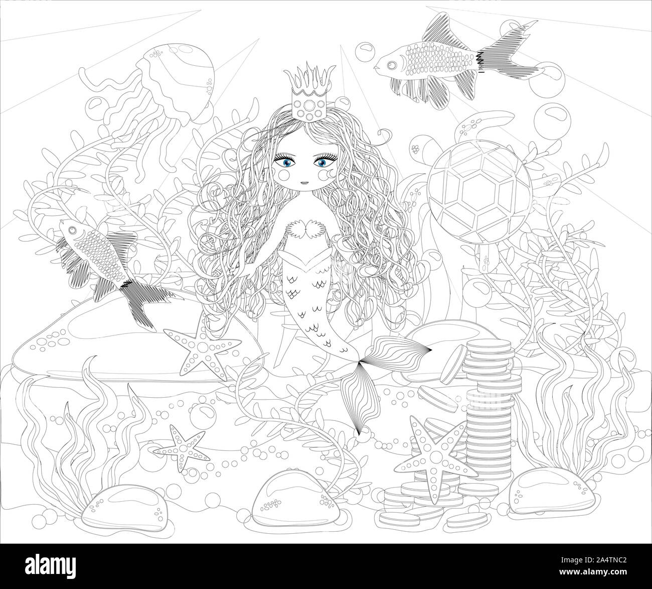 Livre de coloriage pour les enfants : petite sirène et sea world. Banque D'Images