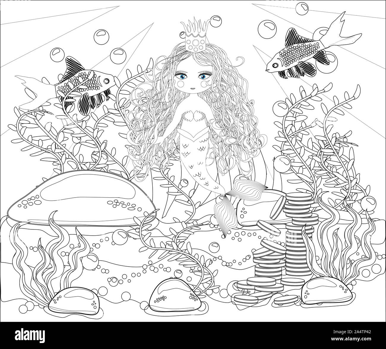 Livre de coloriage pour les enfants : petite sirène et sea world. Banque D'Images